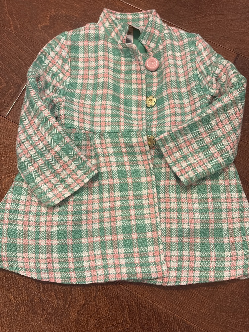The Beaufort Bonnet Company Pink and Green Plaid Girls' Pea Coat